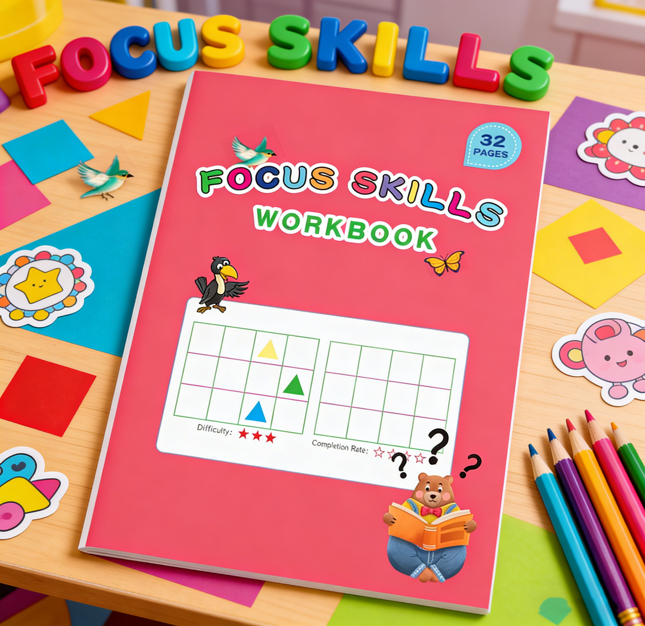 Learning Workbook Preschool - Focus Skills Workbook for Kids,32 Pages