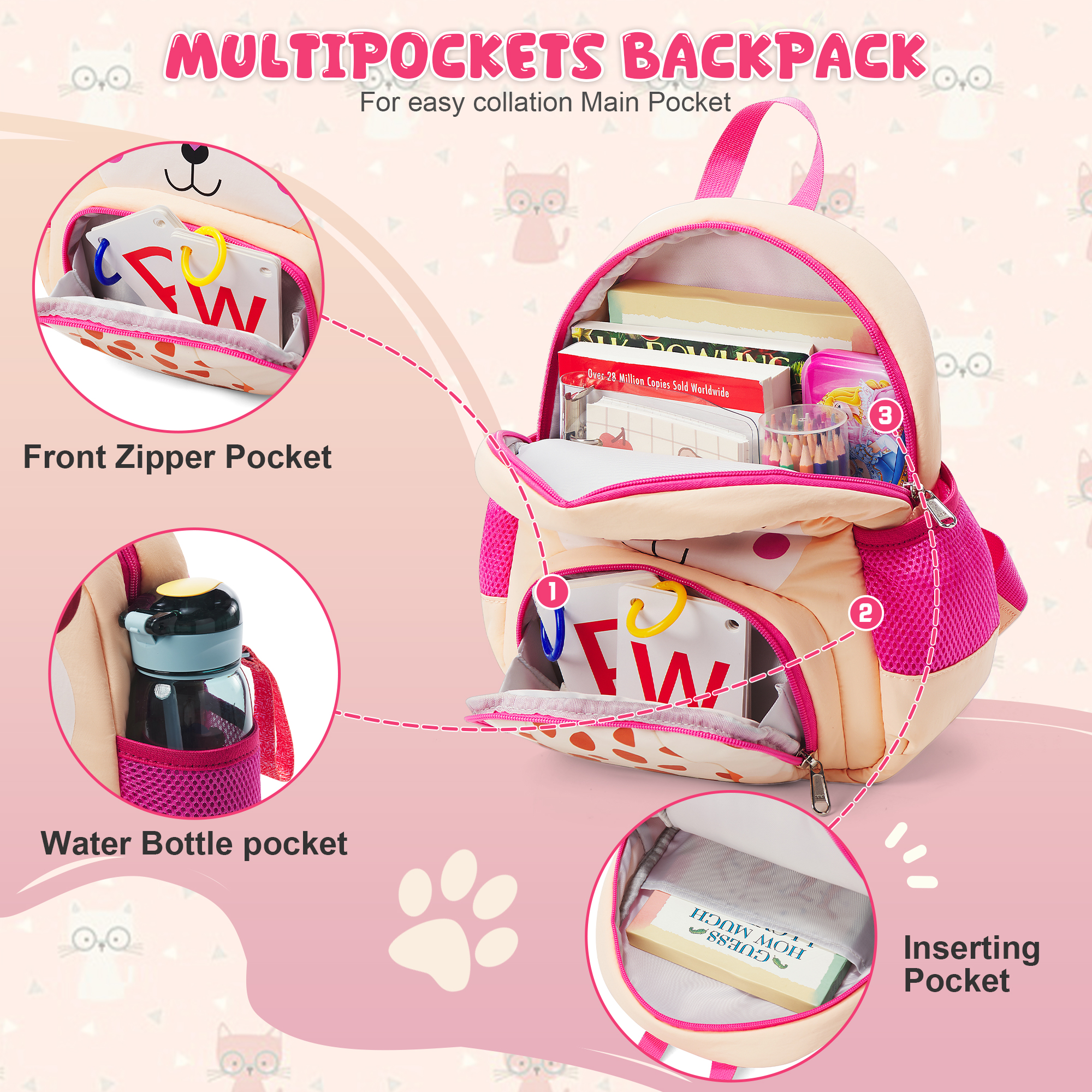 Cute Cat Pattern Backpack Chil - огляд і ціна Kids Education School